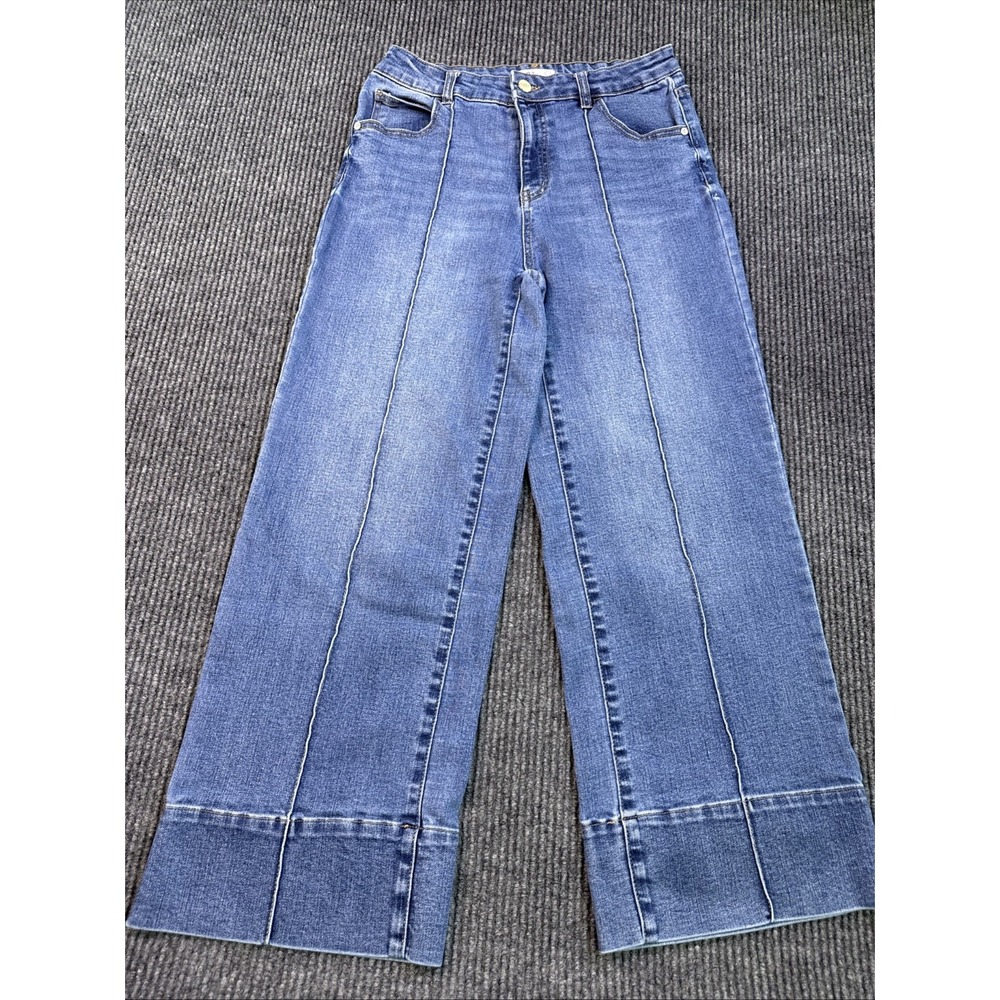 OAT Jeans Womens 8 /26 Blue Wide Leg Stretch Medium  y2k whiskering Casual Pants